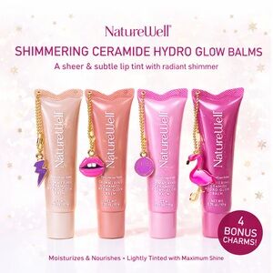 NatureWell Shimmering Ceramide Hydro Glow Lip Balms Set w/ 4 bonus charms